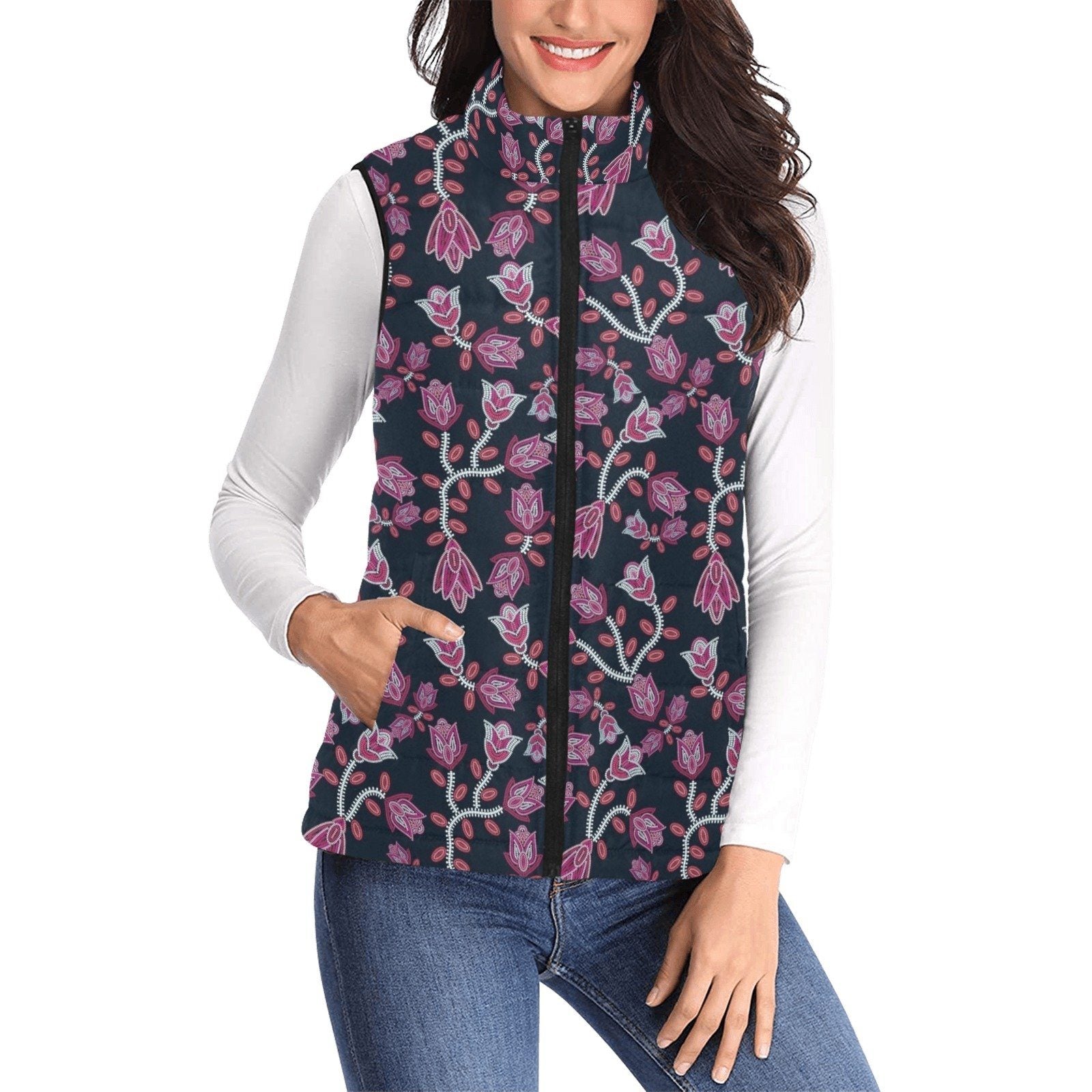 Beaded Pink Women's Padded Vest Jacket (Model H44) Women's Padded Vest Jacket (H44) e-joyer