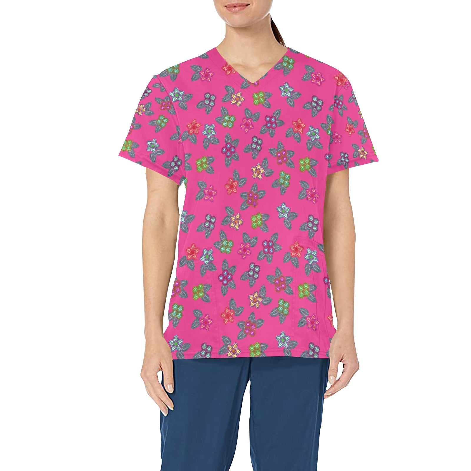 Berry Flowers All Over Print Scrub Top Scrub Top e-joyer