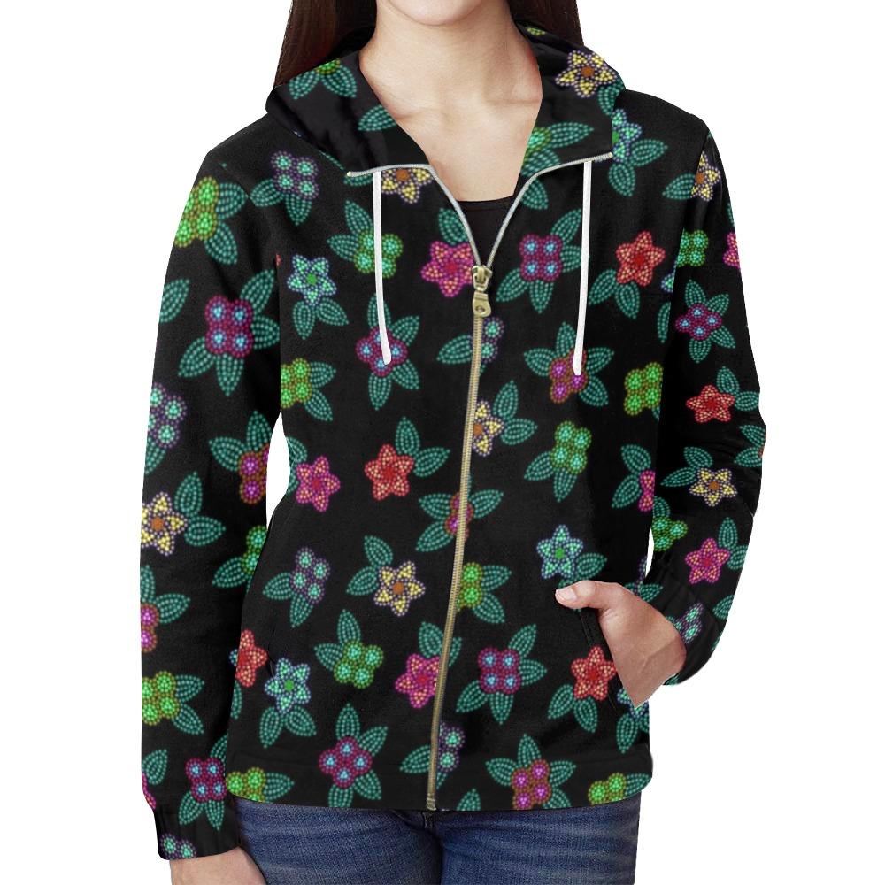 Berry Flowers Black All Over Print Full Zip Hoodie for Women (Model H14) All Over Print Full Zip Hoodie for Women (H14) e-joyer