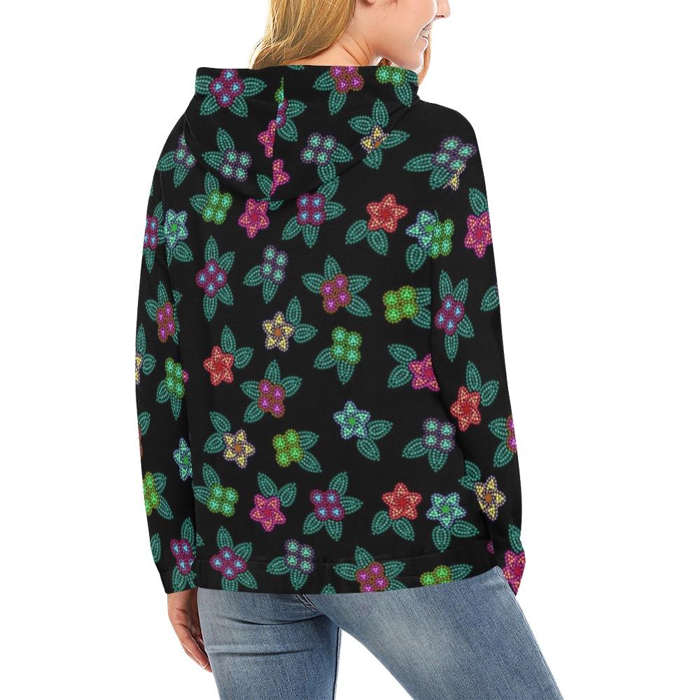 Berry Flowers Black All Over Print Hoodie for Women (USA Size) (Model H13) All Over Print Hoodie for Women (H13) e-joyer