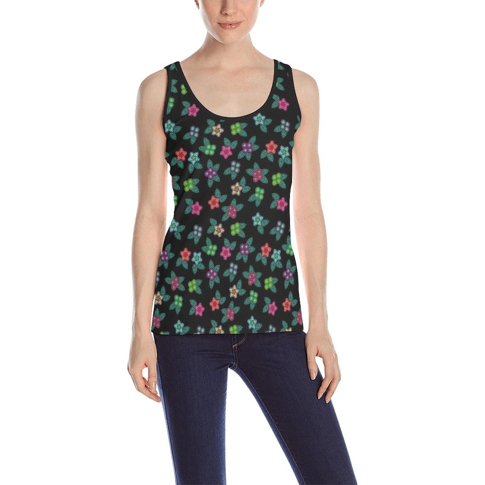 Berry Flowers Black All Over Print Tank Top for Women (Model T43) All Over Print Tank Top for Women (T43) e-joyer