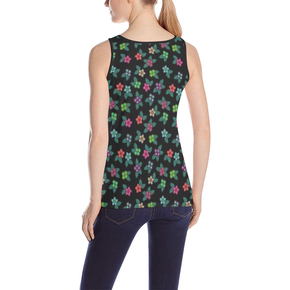 Berry Flowers Black All Over Print Tank Top for Women (Model T43) All Over Print Tank Top for Women (T43) e-joyer