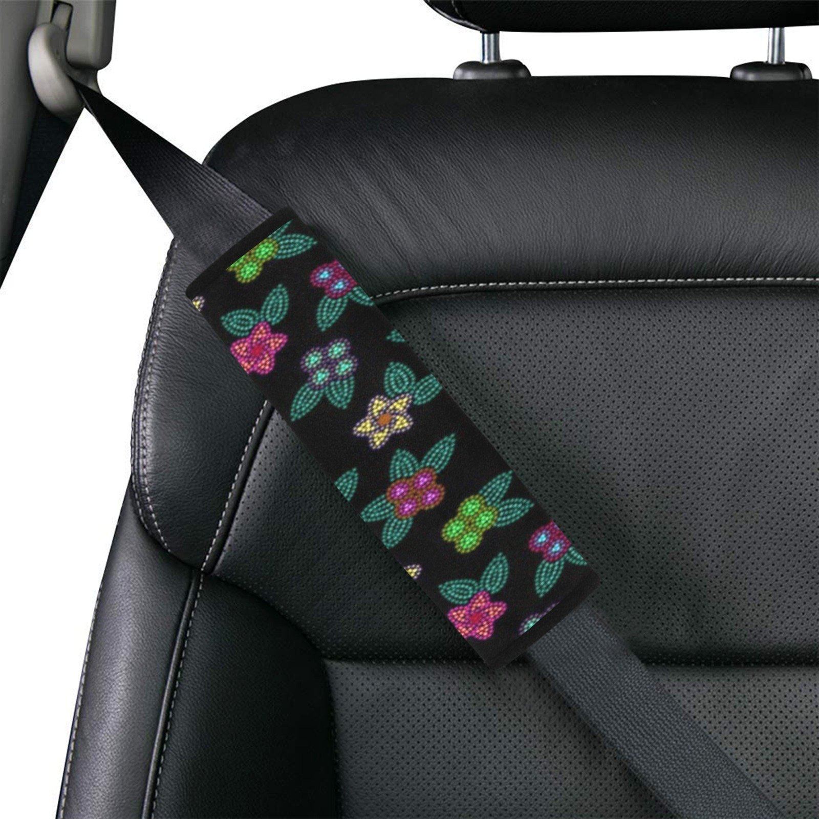 Berry Flowers Black Car Seat Belt Cover 7''x12.6'' (Pack of 2) Car Seat Belt Cover 7x12.6 (Pack of 2) e-joyer