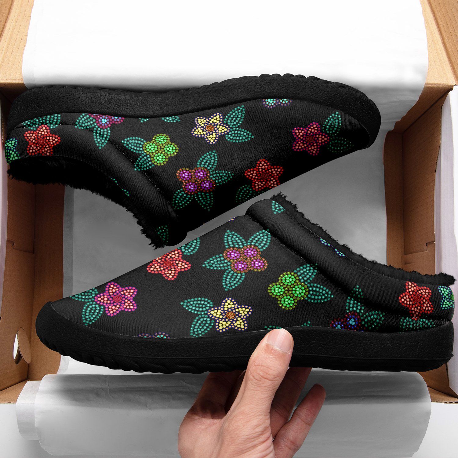 Berry Flowers Black Ikinnii Indoor Slipper 49 Dzine