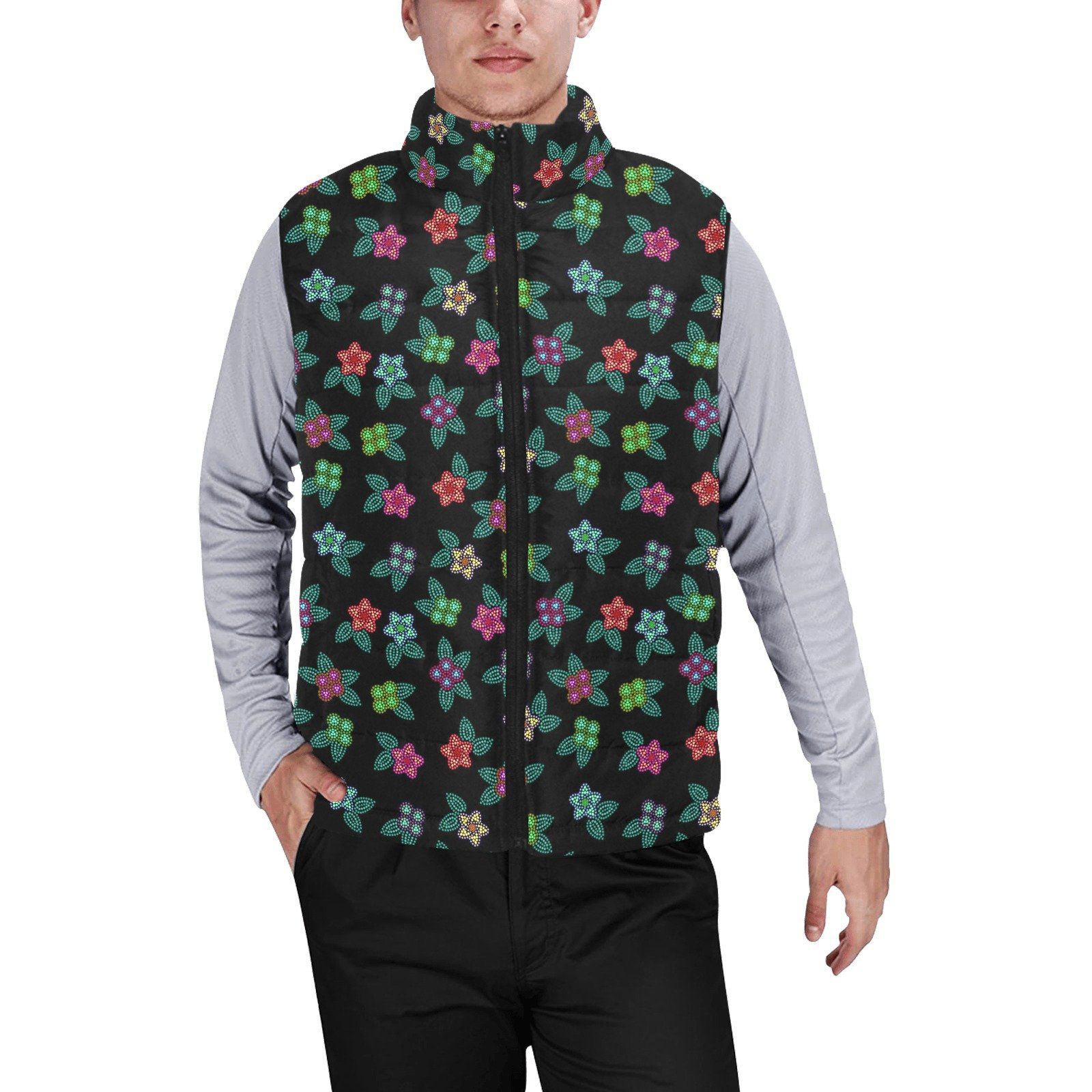 Berry Flowers Black Men's Padded Vest Jacket (Model H44) Men's Padded Vest Jacket (H44) e-joyer