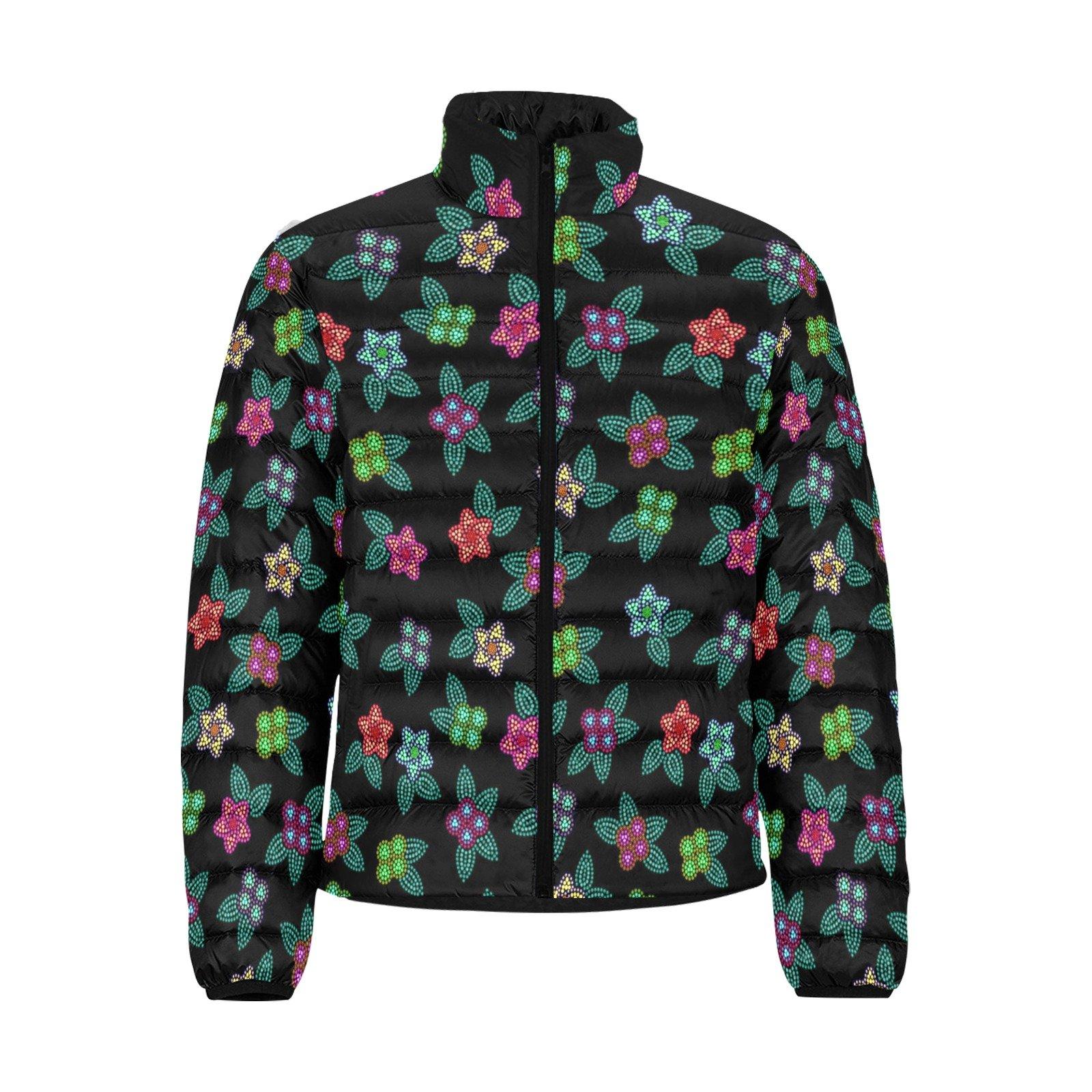 Berry Flowers Black Men's Stand Collar Padded Jacket (Model H41) Men's Stand Collar Padded Jacket (H41) e-joyer