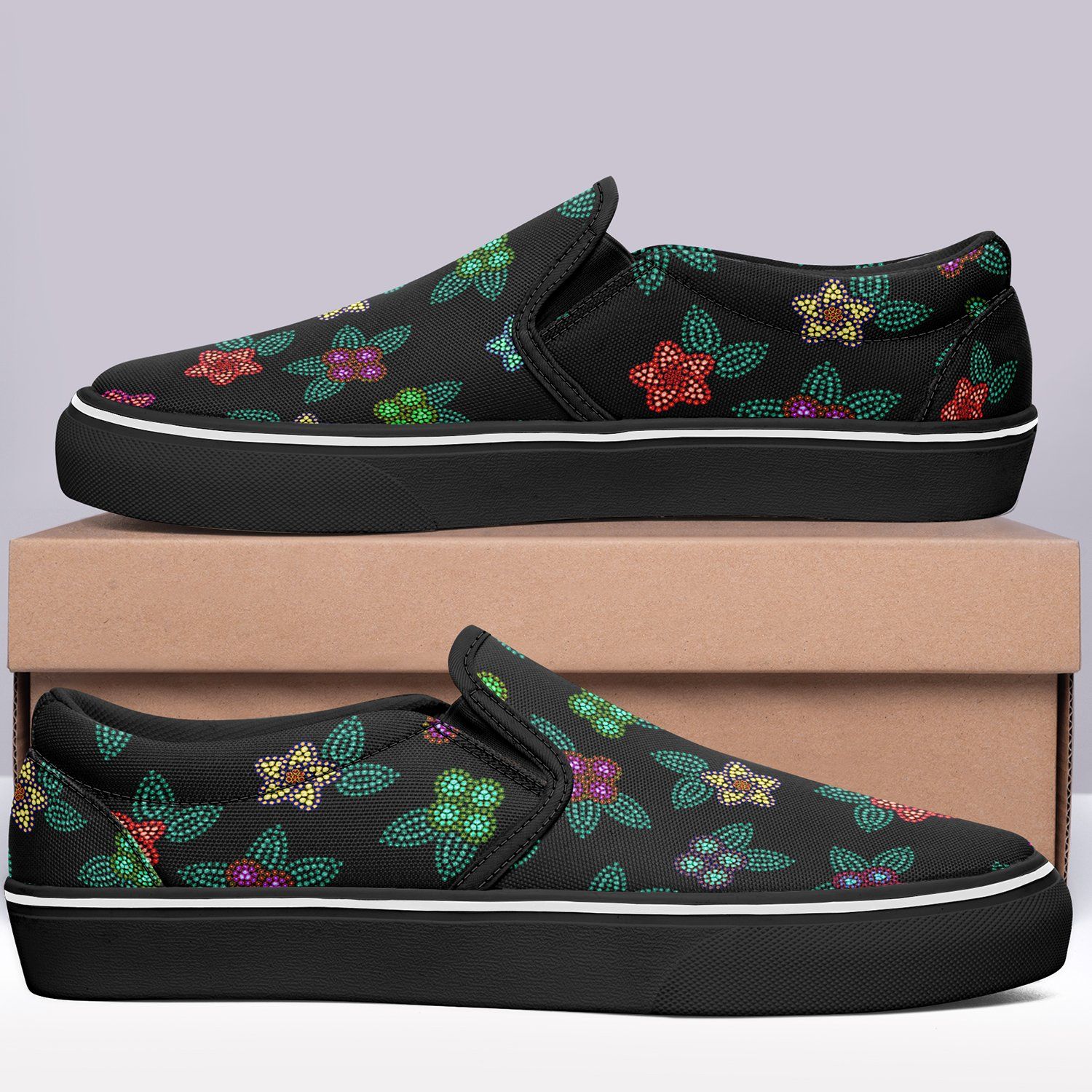 Berry Flowers Black Otoyimm Canvas Slip On Shoes otoyimm Herman