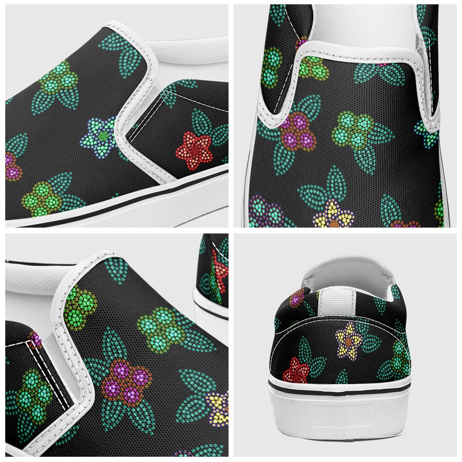 Berry Flowers Black Otoyimm Kid's Canvas Slip On Shoes otoyimm Herman