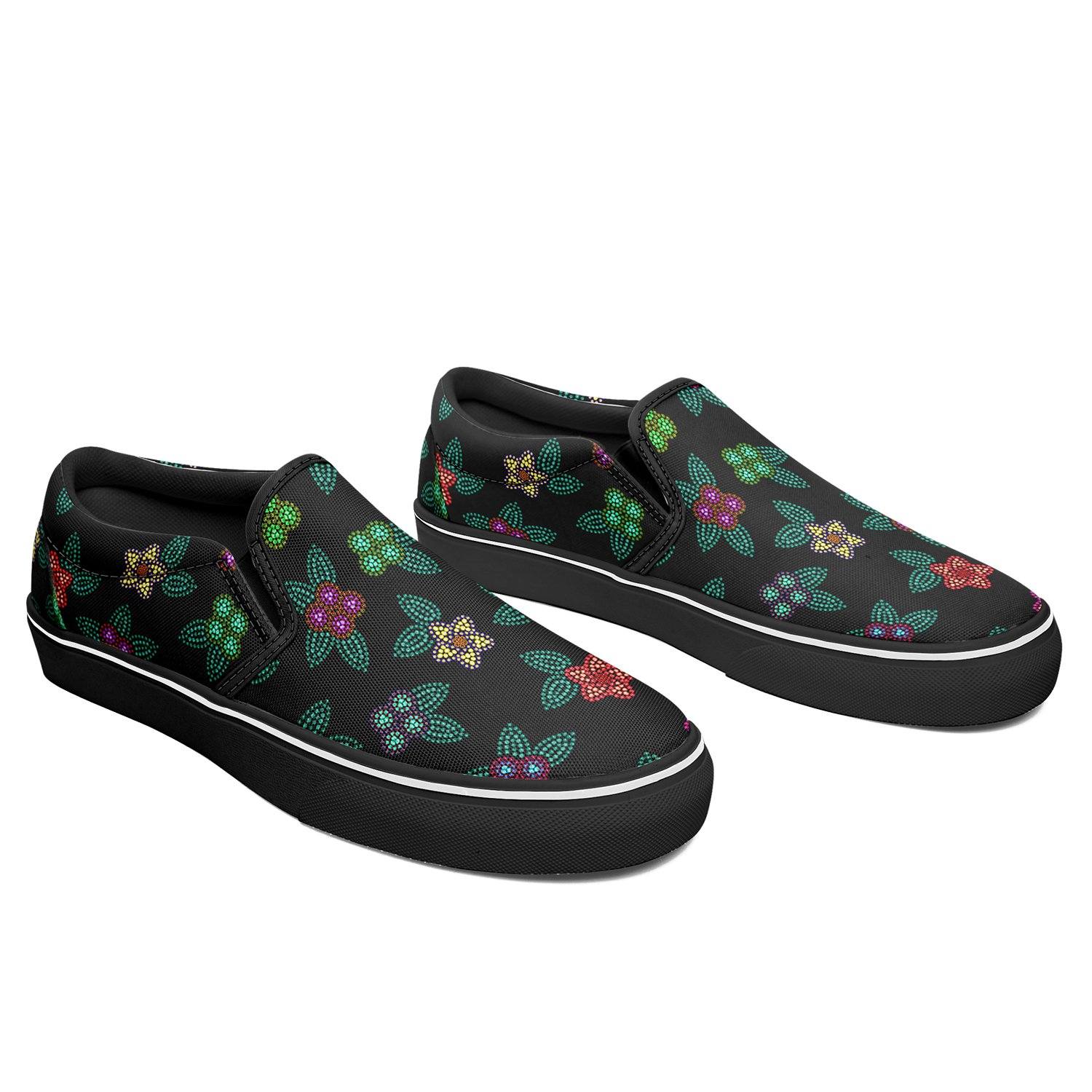 Berry Flowers Black Otoyimm Kid's Canvas Slip On Shoes otoyimm Herman