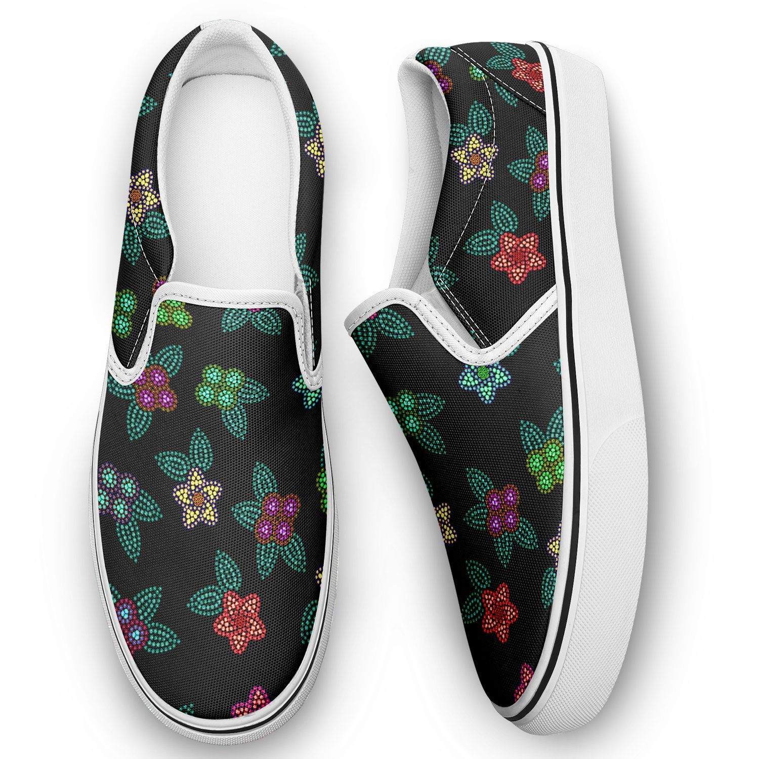 Berry Flowers Black Otoyimm Kid's Canvas Slip On Shoes otoyimm Herman