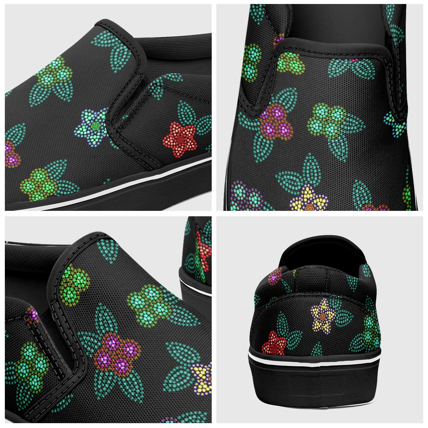 Berry Flowers Black Otoyimm Kid's Canvas Slip On Shoes otoyimm Herman