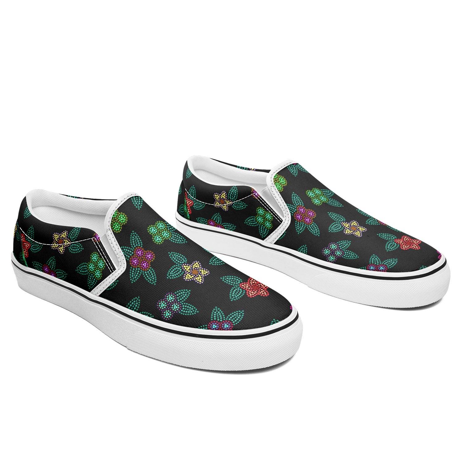 Berry Flowers Black Otoyimm Kid's Canvas Slip On Shoes otoyimm Herman