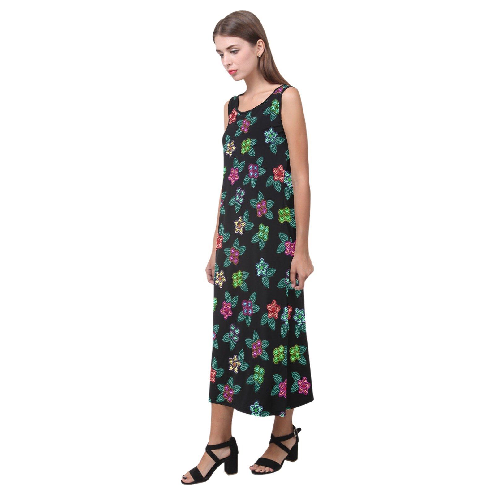 Berry Flowers Black Phaedra Sleeveless Open Fork Long Dress (Model D08) dress e-joyer