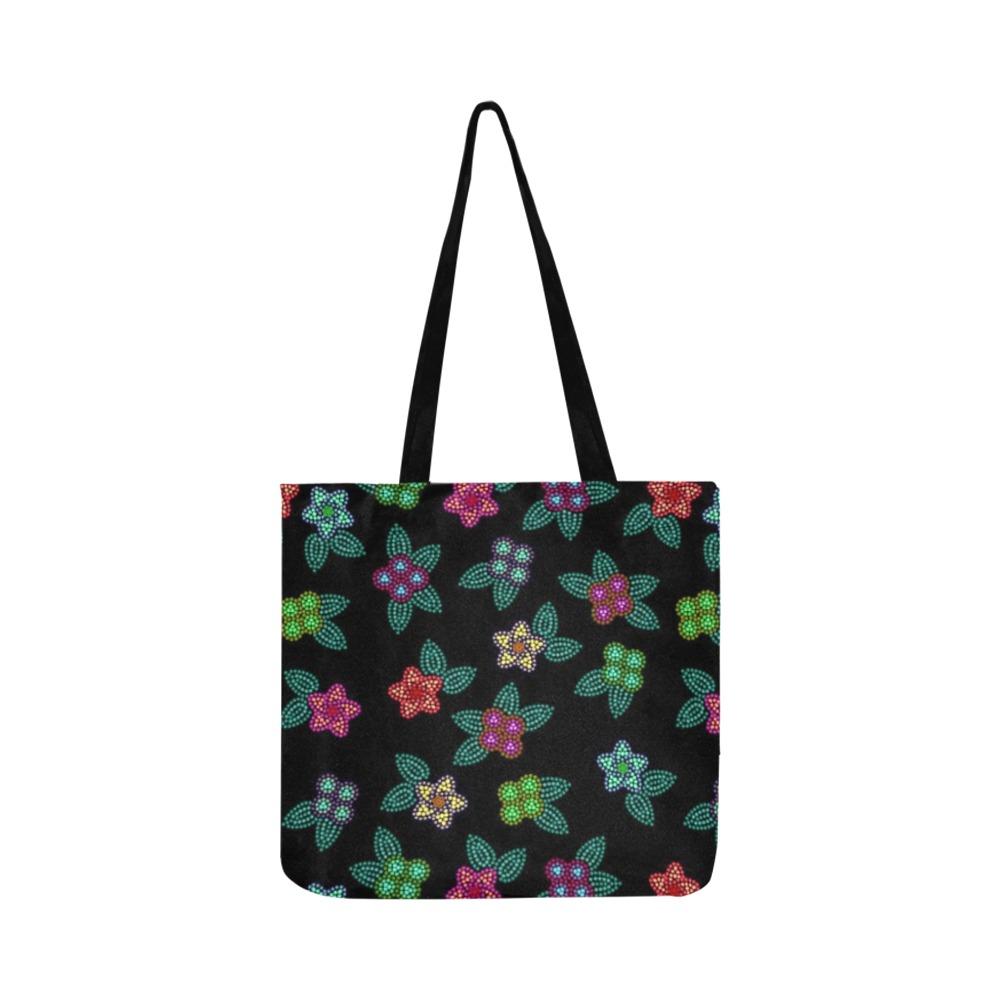 Berry Flowers Black Reusable Shopping Bag Model 1660 (Two sides) Shopping Tote Bag (1660) e-joyer