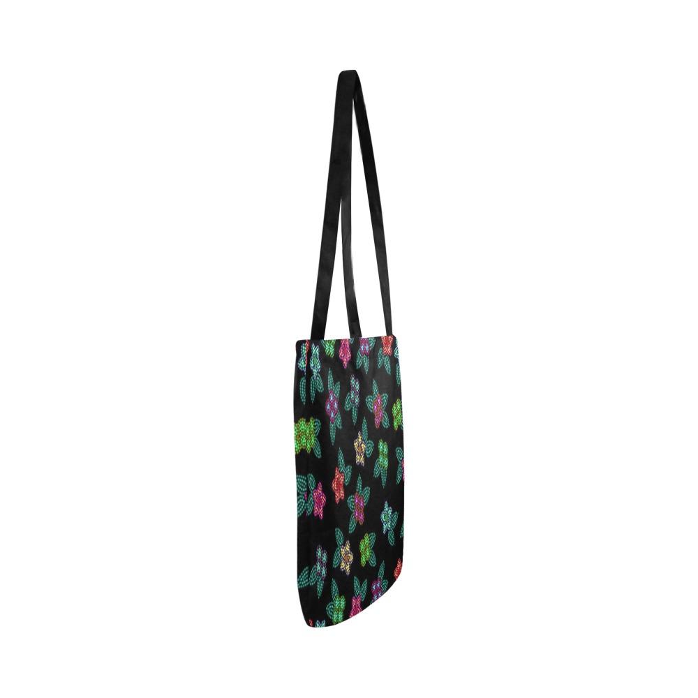 Berry Flowers Black Reusable Shopping Bag Model 1660 (Two sides) Shopping Tote Bag (1660) e-joyer