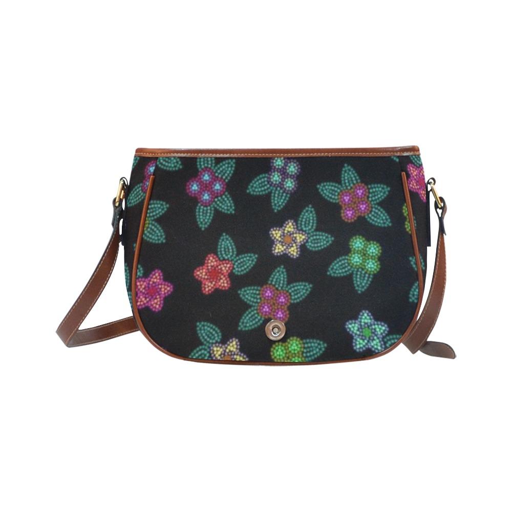 Berry Flowers Black Saddle Bag/Small (Model 1649) Full Customization bag e-joyer