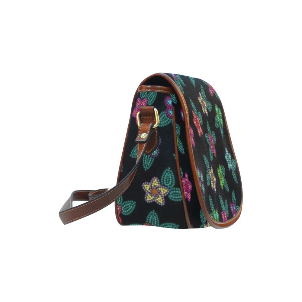 Berry Flowers Black Saddle Bag/Small (Model 1649) Full Customization bag e-joyer