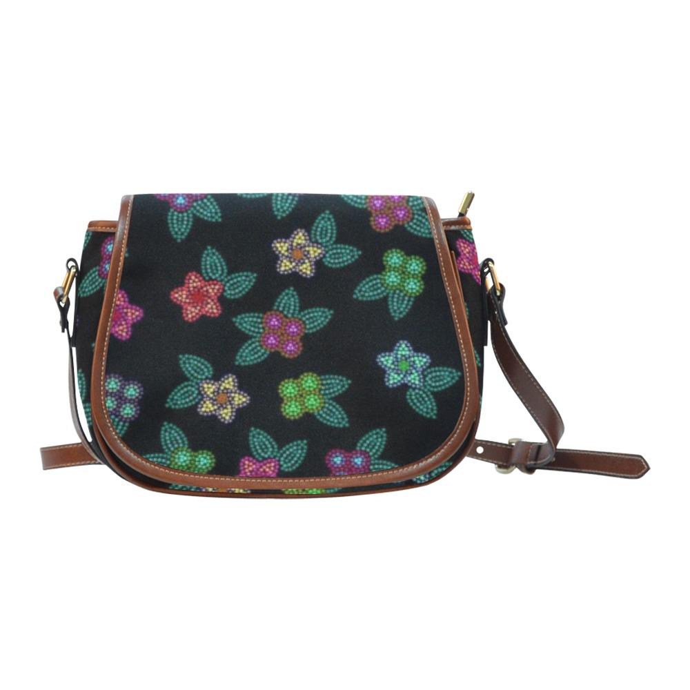 Berry Flowers Black Saddle Bag/Small (Model 1649) Full Customization bag e-joyer