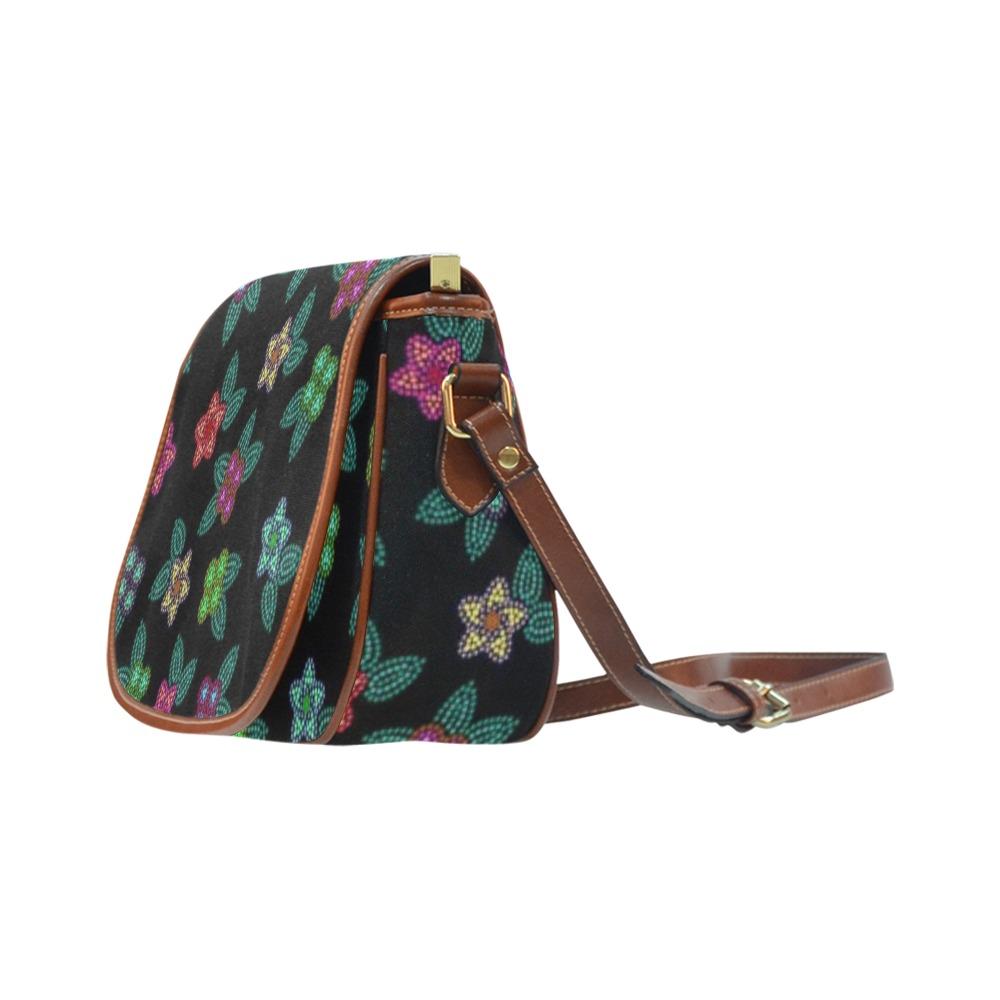 Berry Flowers Black Saddle Bag/Small (Model 1649) Full Customization bag e-joyer