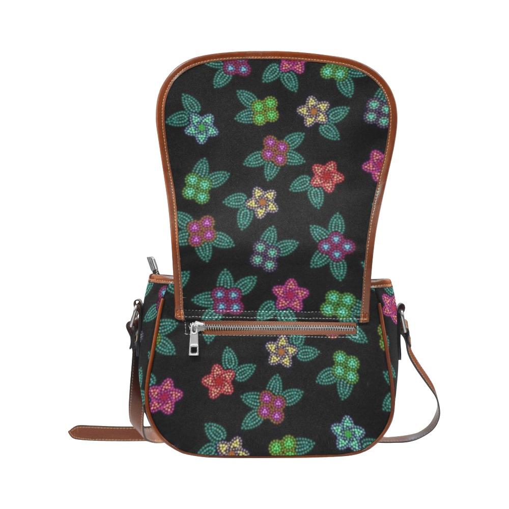 Berry Flowers Black Saddle Bag/Small (Model 1649) Full Customization bag e-joyer