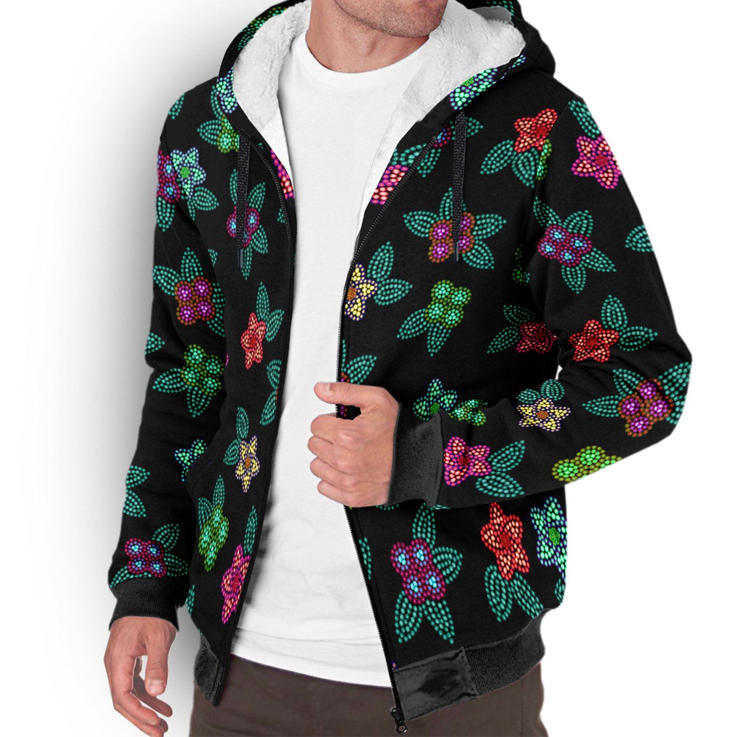 Berry Flowers Black Sherpa Hoodie hoodie Herman