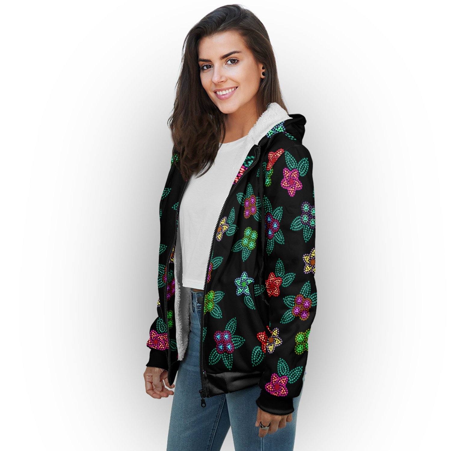 Berry Flowers Black Sherpa Hoodie hoodie Herman