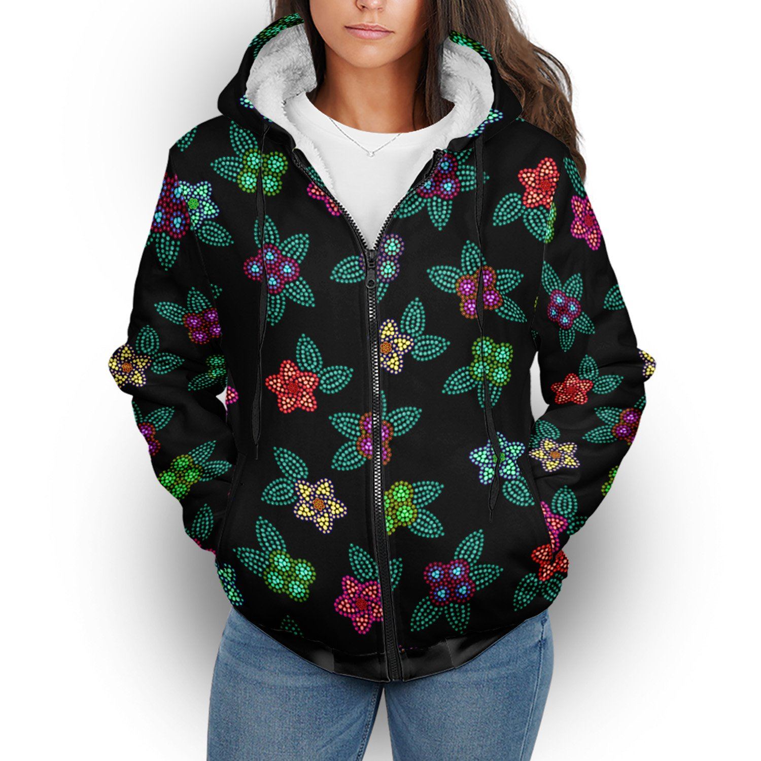 Berry Flowers Black Sherpa Hoodie hoodie Herman