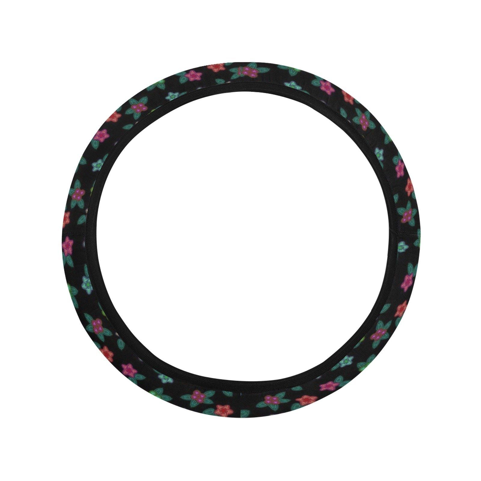 Berry Flowers Black Steering Wheel Cover with Elastic Edge Steering Wheel Cover with Elastic Edge e-joyer