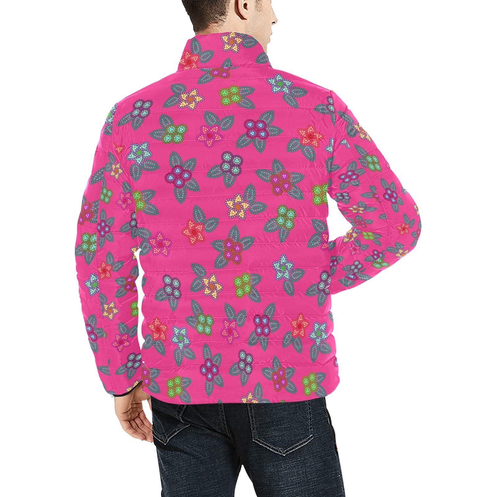 Berry Flowers Men's Stand Collar Padded Jacket (Model H41) Men's Stand Collar Padded Jacket (H41) e-joyer