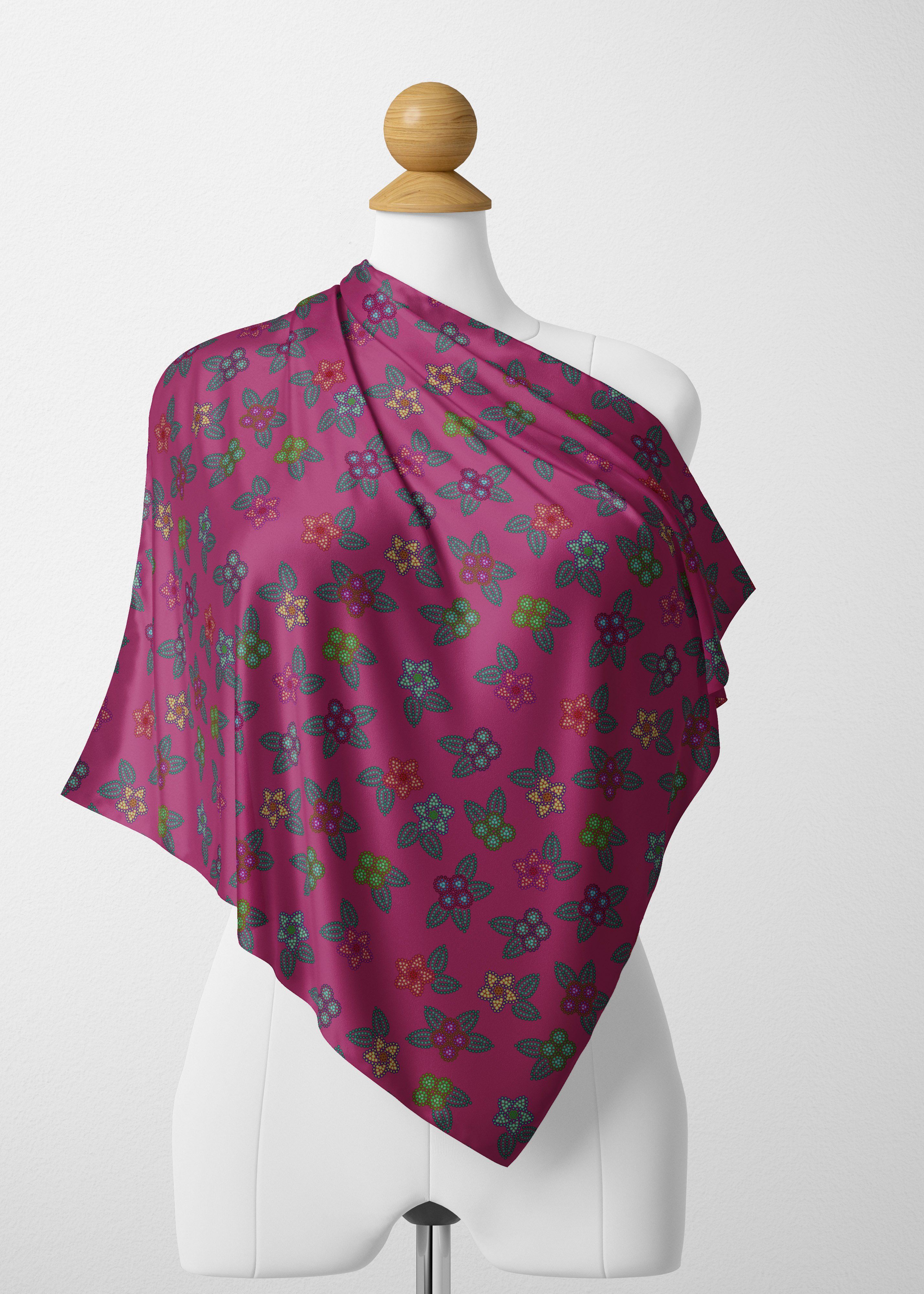 Berry Flowers Satin Shawl Scarf 49 Dzine