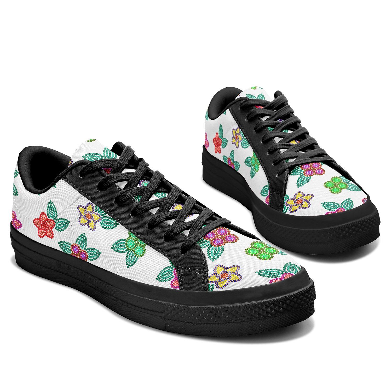 Berry Flowers White Aapisi Low Top Canvas Shoes Black Sole aapisi Herman