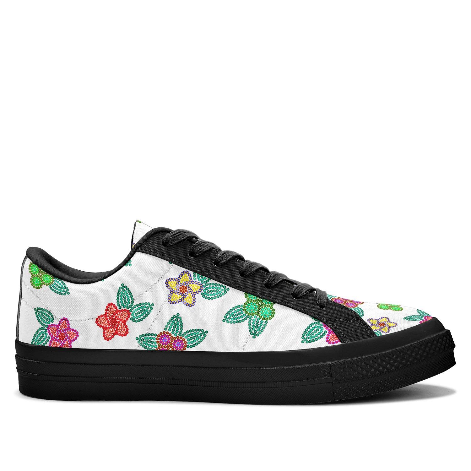 Berry Flowers White Aapisi Low Top Canvas Shoes Black Sole aapisi Herman