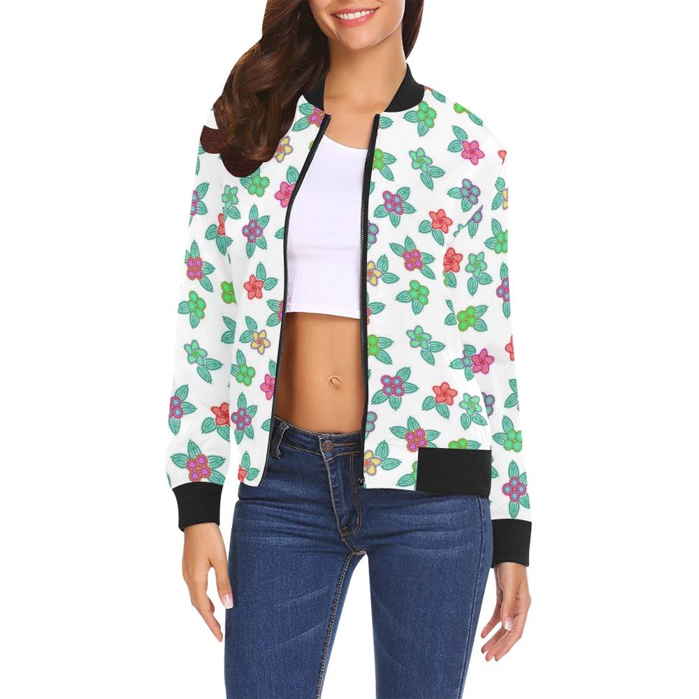 Berry Flowers White All Over Print Bomber Jacket for Women (Model H19) All Over Print Bomber Jacket for Women (H19) e-joyer