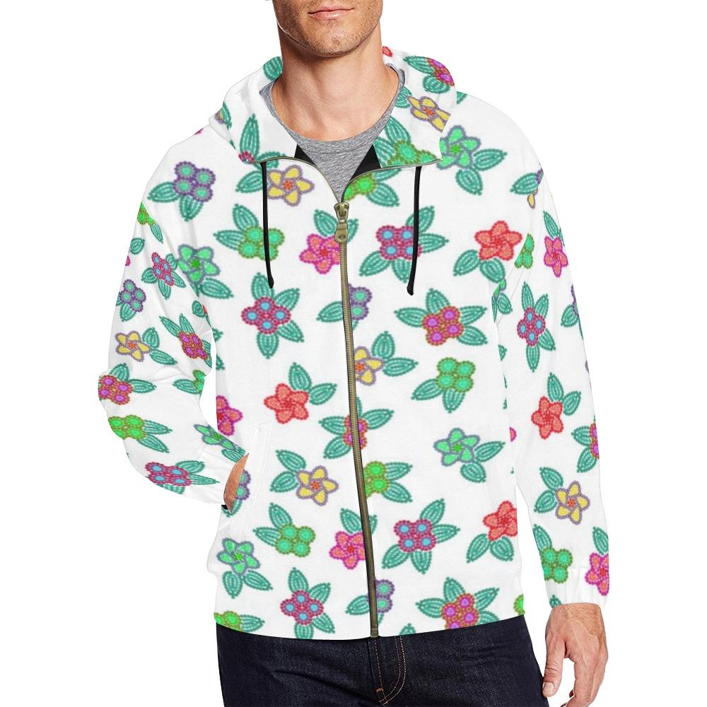 Berry Flowers White All Over Print Full Zip Hoodie for Men (Model H14) All Over Print Full Zip Hoodie for Men (H14) e-joyer