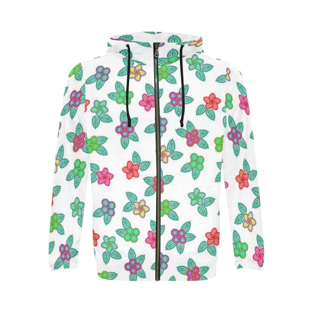 Berry Flowers White All Over Print Full Zip Hoodie for Men (Model H14) All Over Print Full Zip Hoodie for Men (H14) e-joyer