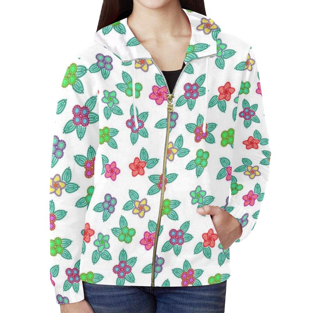 Berry Flowers White All Over Print Full Zip Hoodie for Women (Model H14) All Over Print Full Zip Hoodie for Women (H14) e-joyer