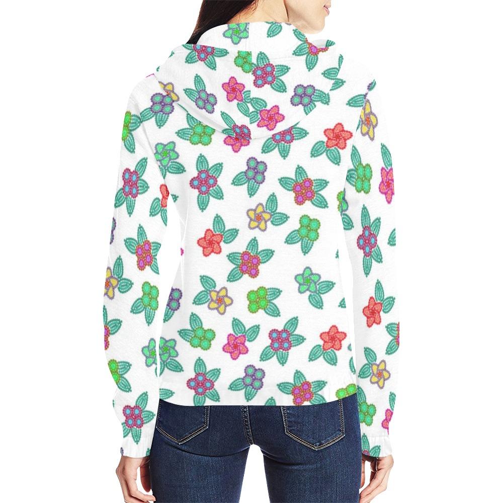Berry Flowers White All Over Print Full Zip Hoodie for Women (Model H14) All Over Print Full Zip Hoodie for Women (H14) e-joyer
