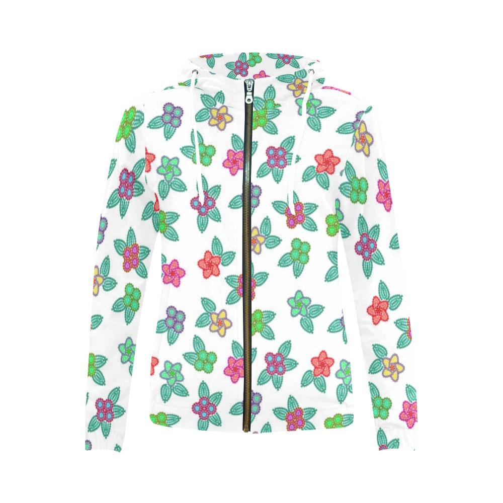 Berry Flowers White All Over Print Full Zip Hoodie for Women (Model H14) All Over Print Full Zip Hoodie for Women (H14) e-joyer