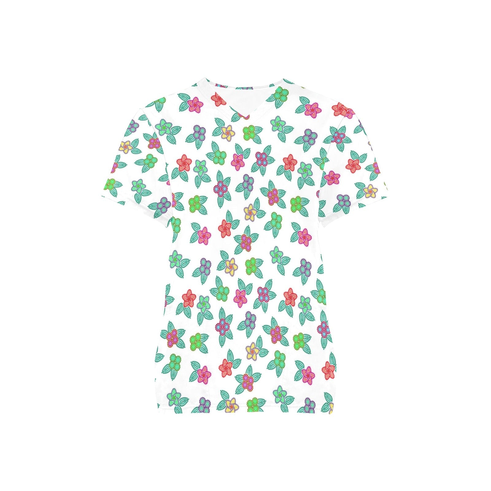 Berry Flowers White All Over Print Scrub Top Scrub Top e-joyer