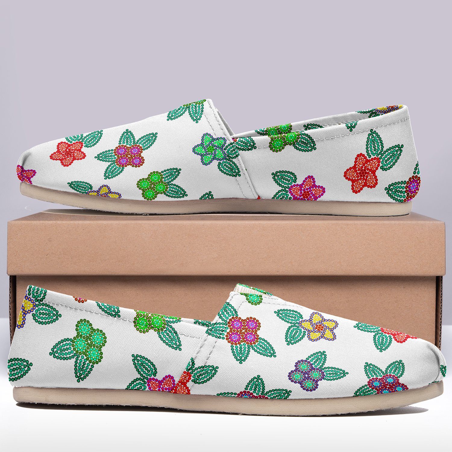 Berry Flowers White Casual Unisex Slip On Shoe Herman