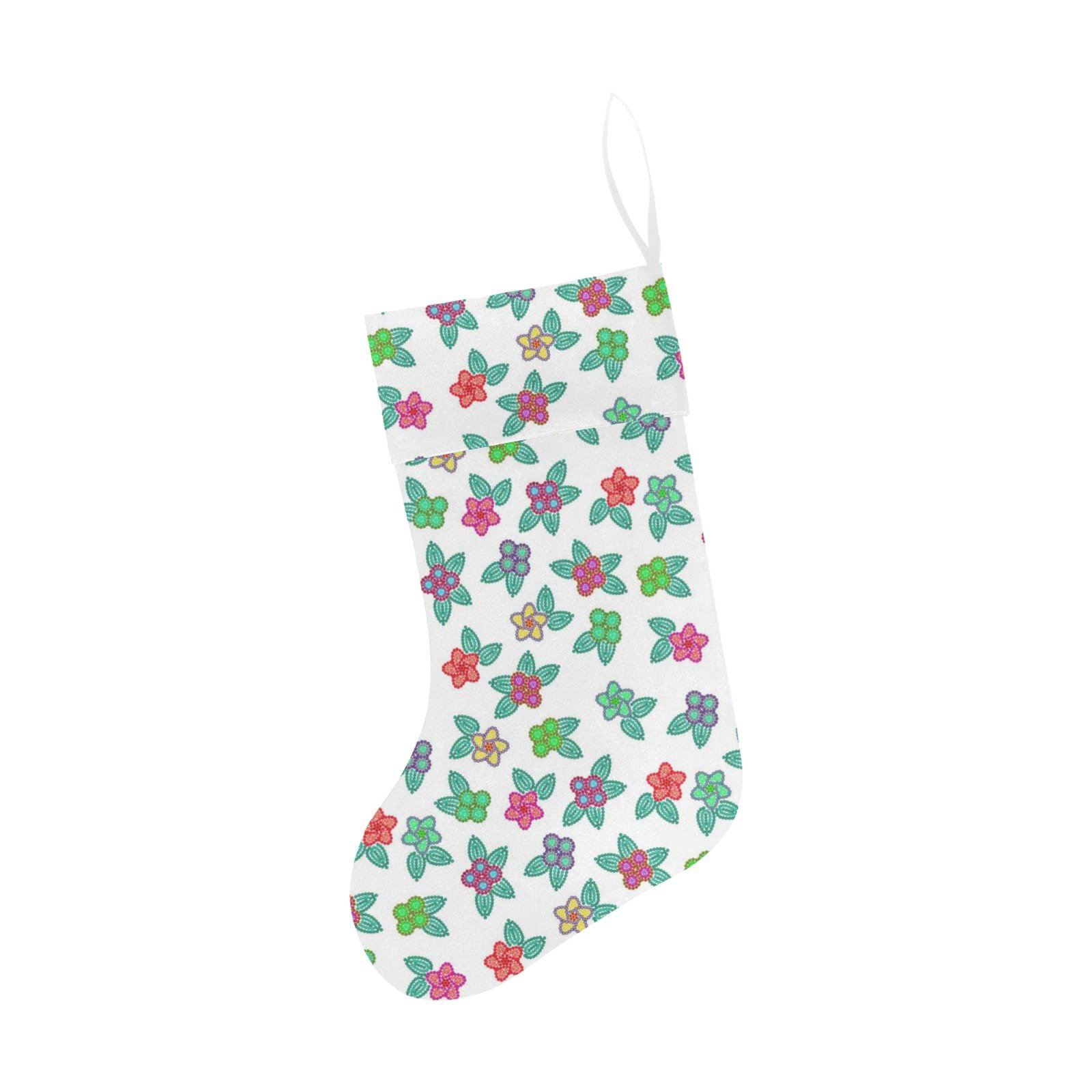 Berry Flowers White Christmas Stocking holiday stocking e-joyer
