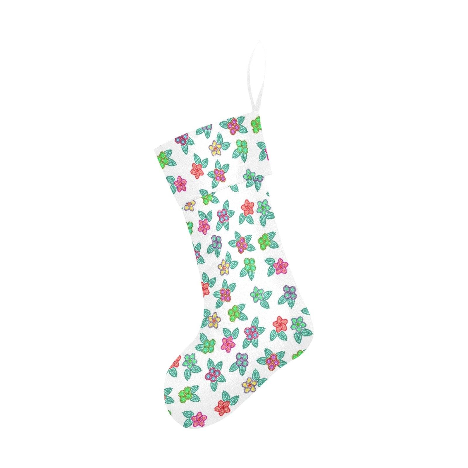 Berry Flowers White Christmas Stocking holiday stocking e-joyer