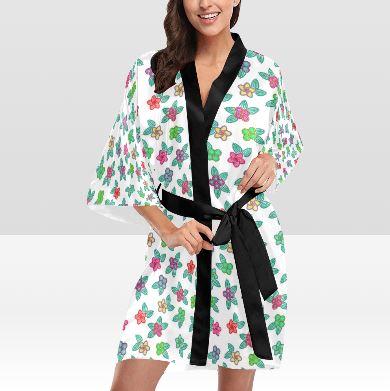 Berry Flowers White Kimono Robe Artsadd