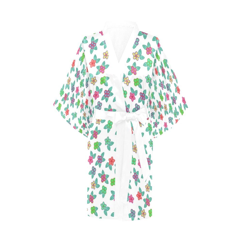 Berry Flowers White Kimono Robe Artsadd