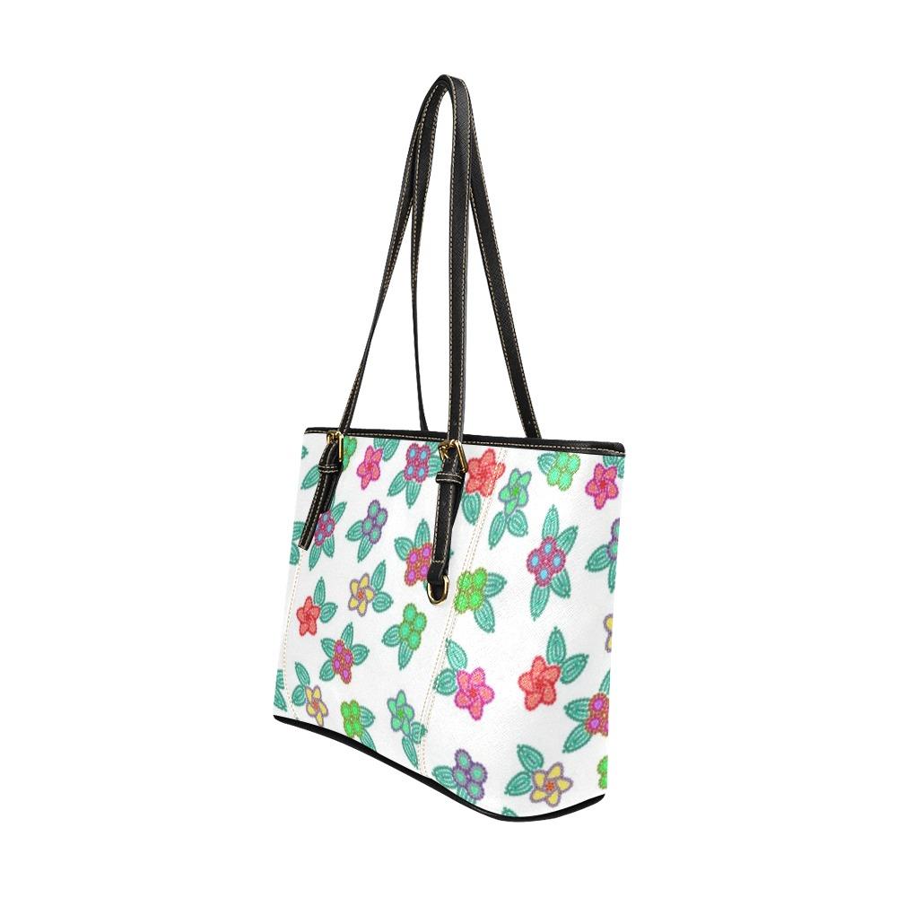 Berry Flowers White Leather Tote Bag/Large (Model 1640) bag e-joyer