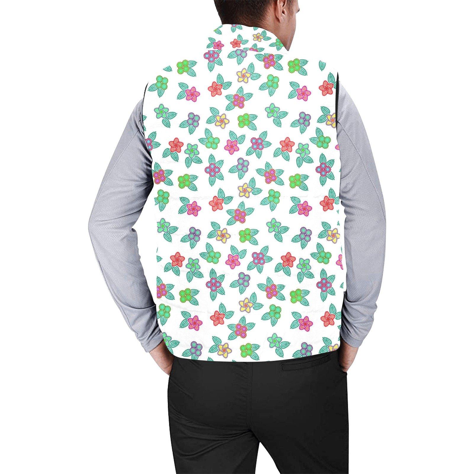Berry Flowers White Men's Padded Vest Jacket (Model H44) Men's Padded Vest Jacket (H44) e-joyer
