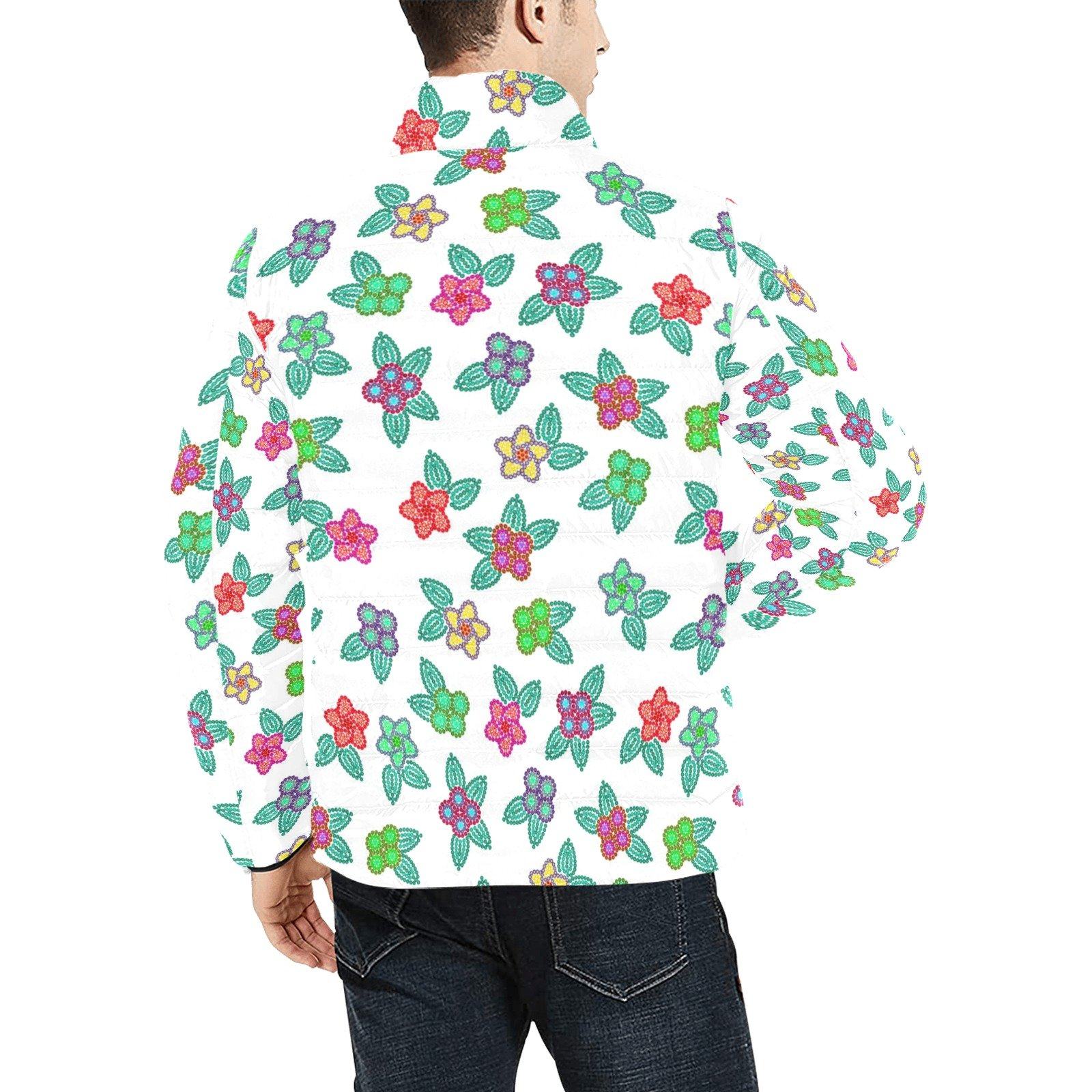 Berry Flowers White Men's Stand Collar Padded Jacket (Model H41) Men's Stand Collar Padded Jacket (H41) e-joyer
