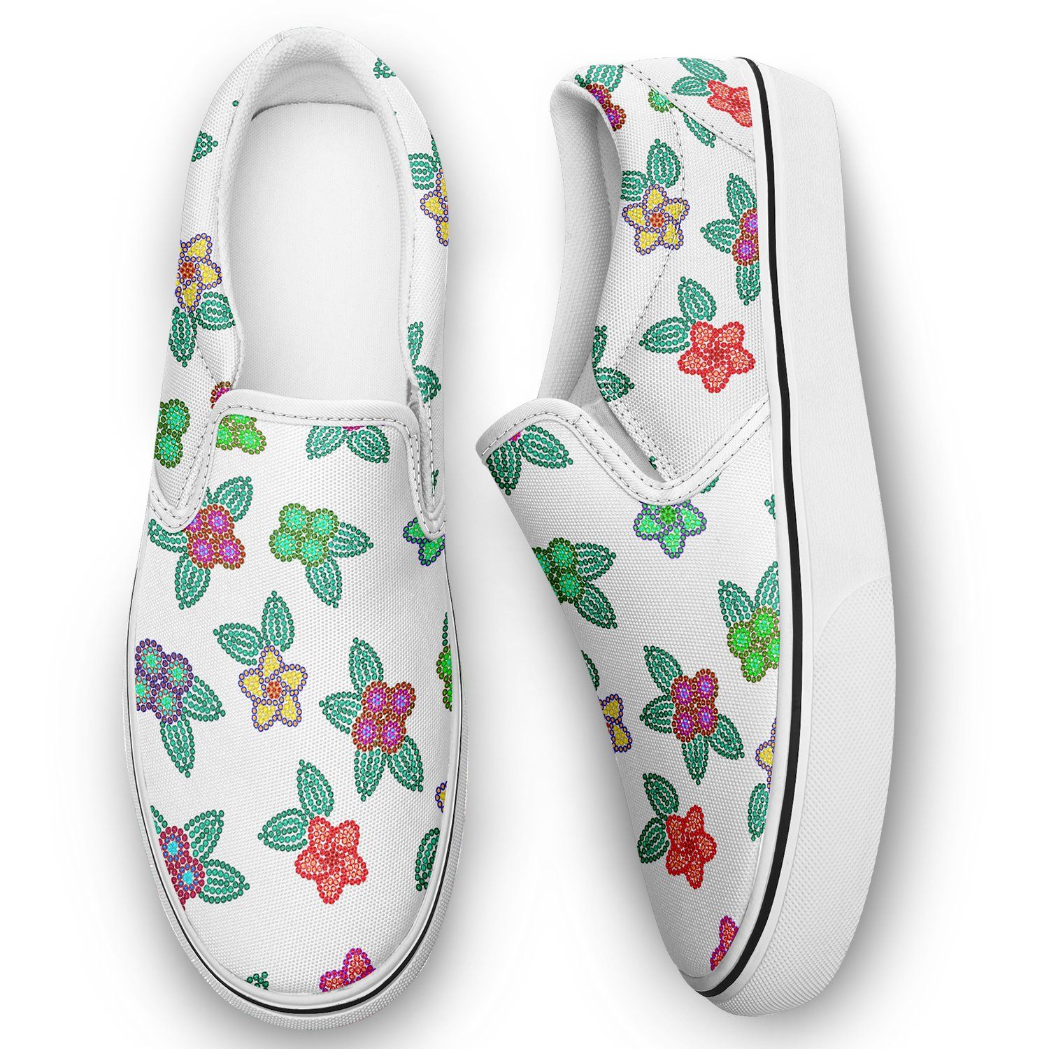 Berry Flowers White Otoyimm Kid's Canvas Slip On Shoes otoyimm Herman