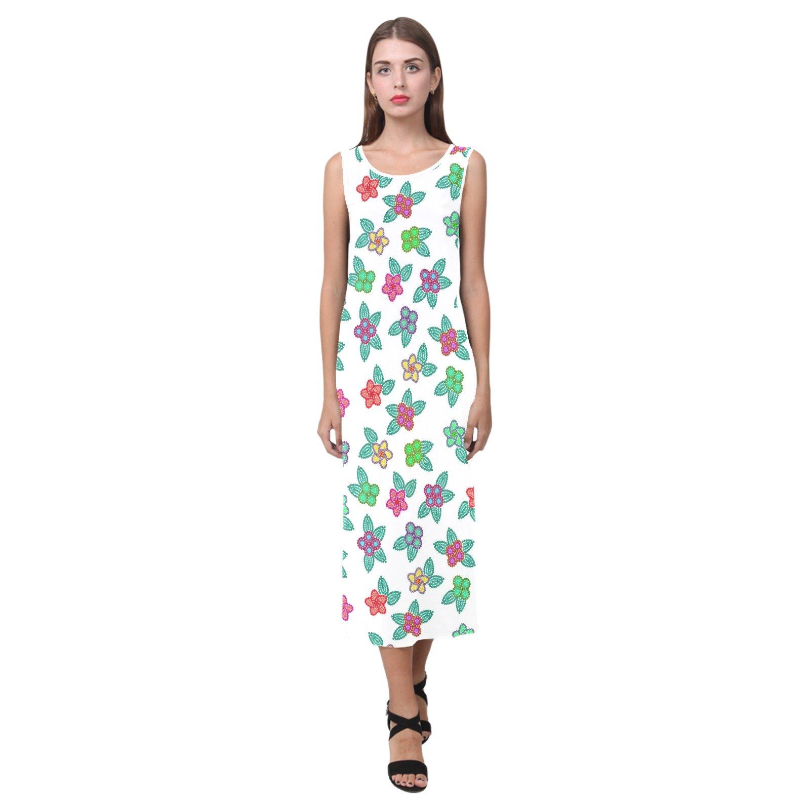 Berry Flowers White Phaedra Sleeveless Open Fork Long Dress (Model D08) dress e-joyer
