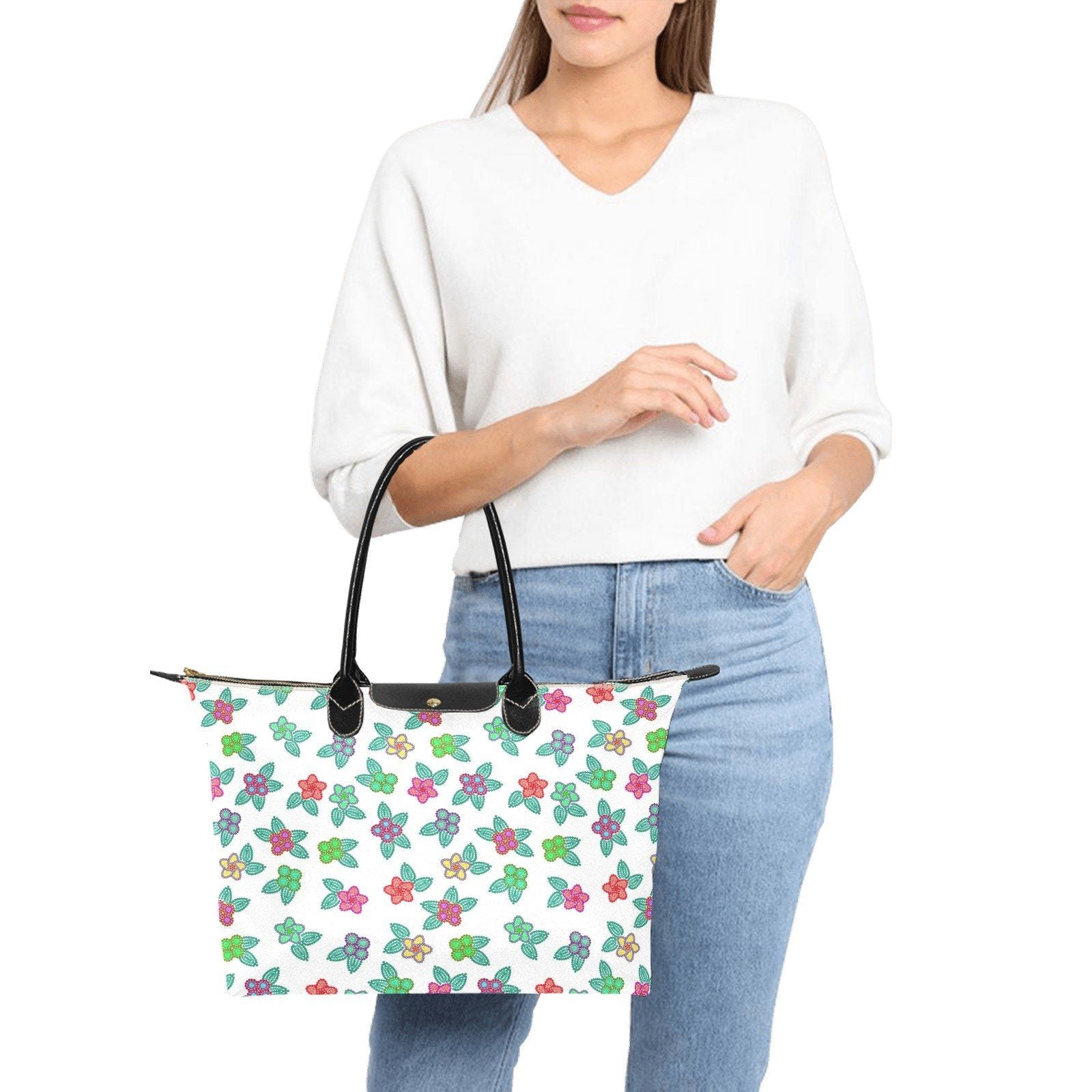 Berry Flowers White Single-Shoulder Lady Handbag (Model 1714) bag e-joyer